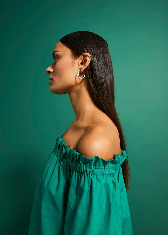 Off shoulder jurk met borduursel, bonprix