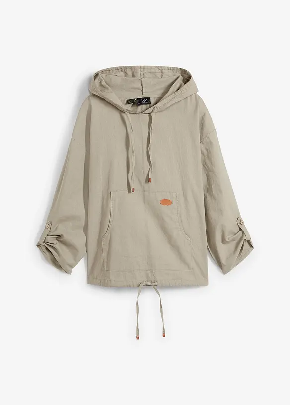Blouse met capuchon van linnenmix, bonprix