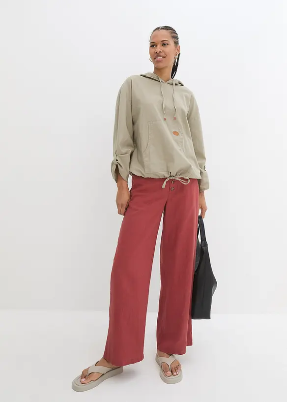 Blouse met capuchon van linnenmix, bonprix