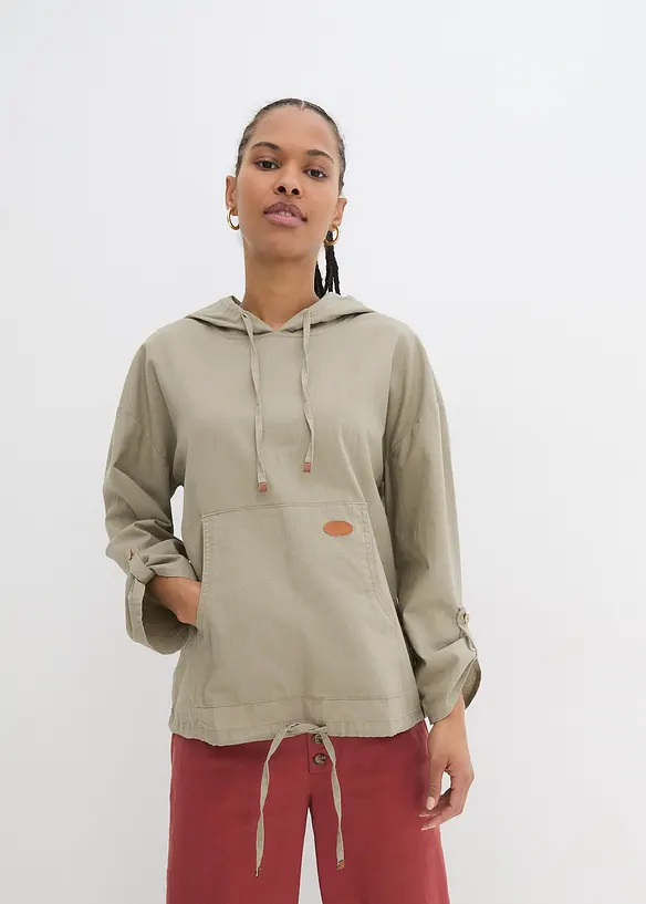 Blouse met capuchon van linnenmix, bonprix