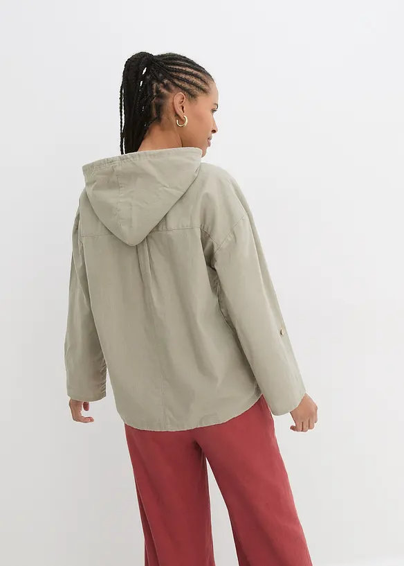 Blouse met capuchon van linnenmix, bonprix