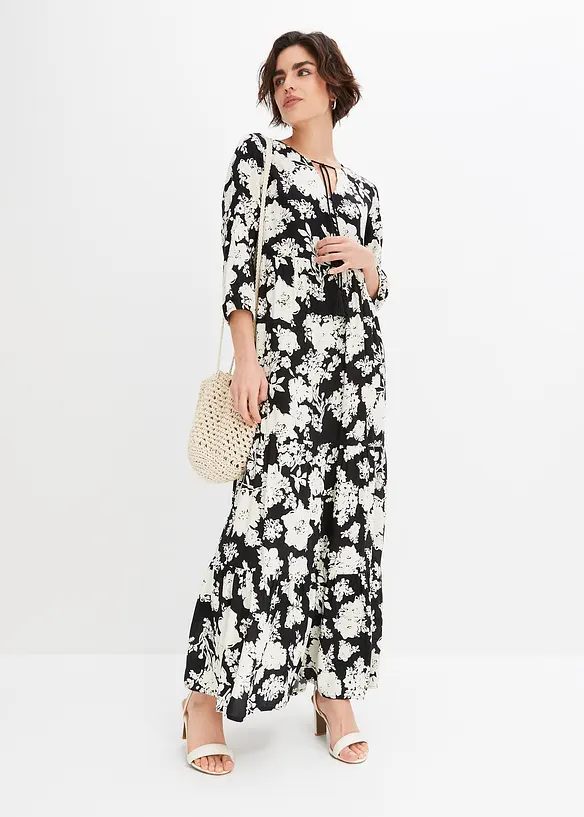 Gedessineerde maxi jurk van vloeiende viscose, bonprix