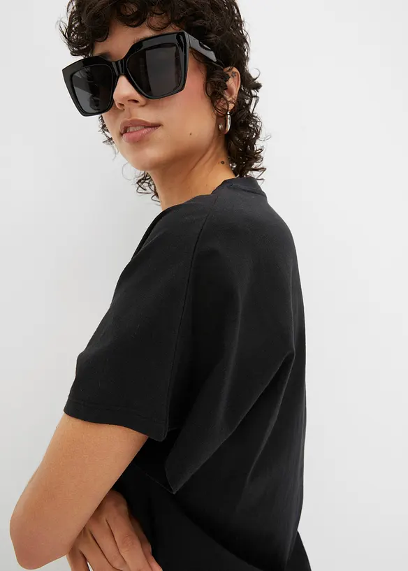 Shirt in een katoen-viscosemix met strikkoordje aan de zoom, bonprix