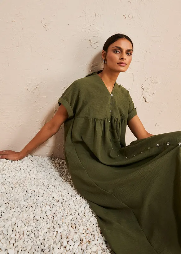 Midi blousejurk in linnen look, bonprix