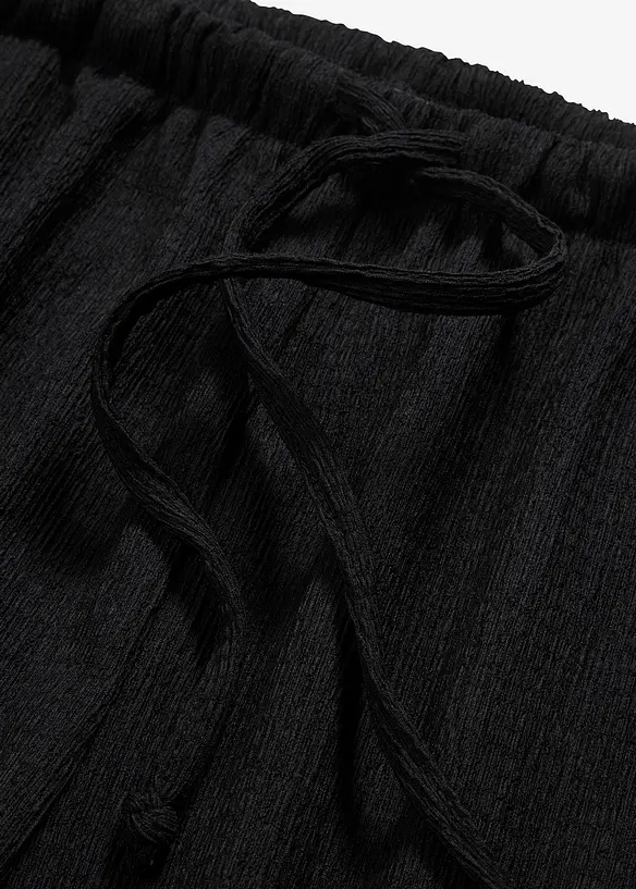 High waist broek van gestructureerde jersey met elastische band en strikkoordjes, bonprix
