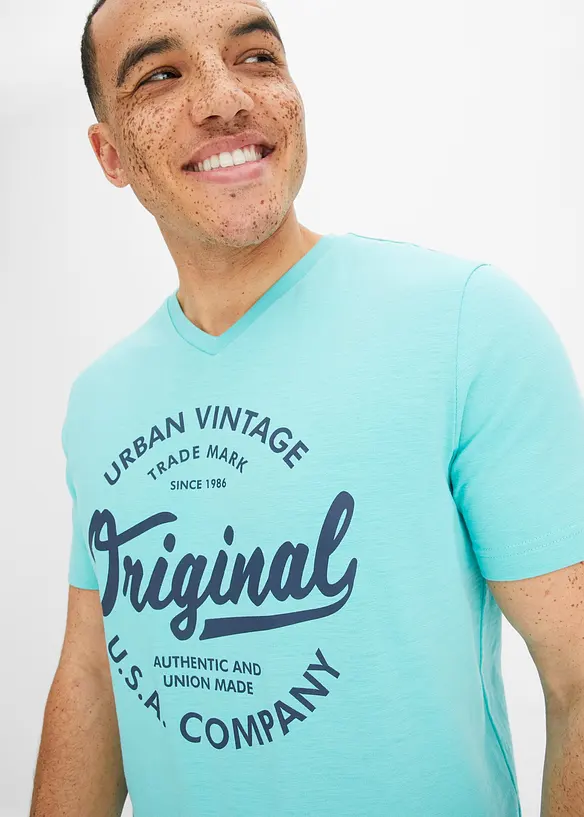 T-shirt met V-hals van biologisch katoen, bonprix