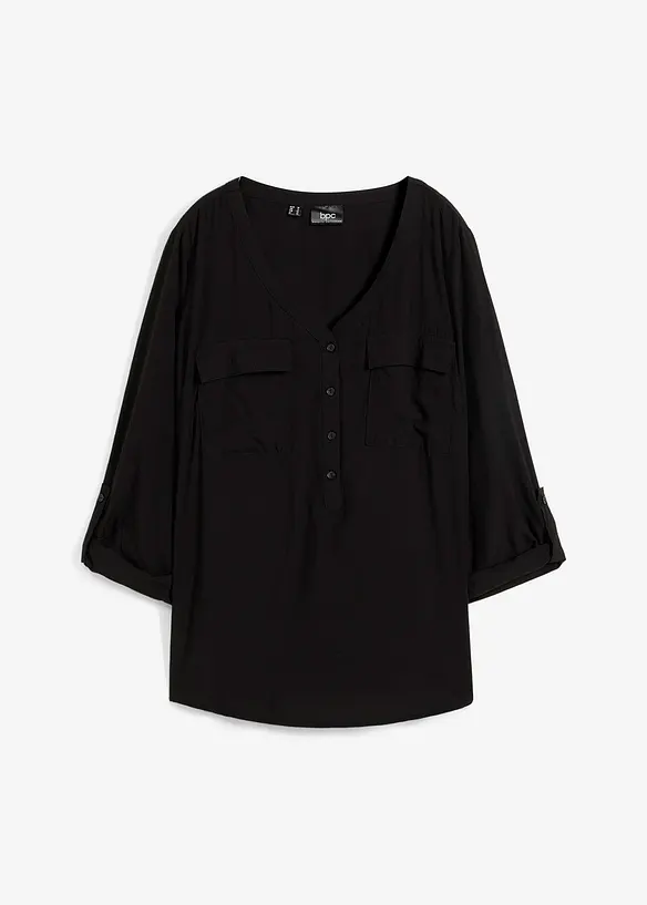 Blouse met lange mouwen en V-hals van vloeiende viscose, bonprix