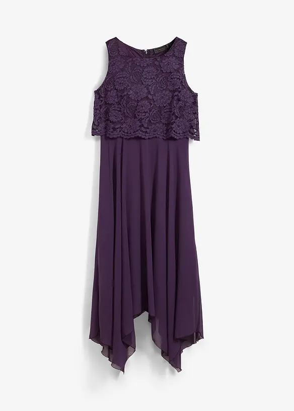 Premium chiffon midi jurk met kant, bonprix