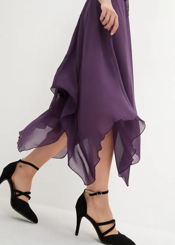 Premium chiffon midi jurk met kant, bonprix