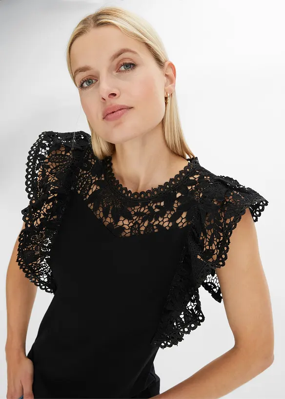 Shirt met kant en volants, bonprix