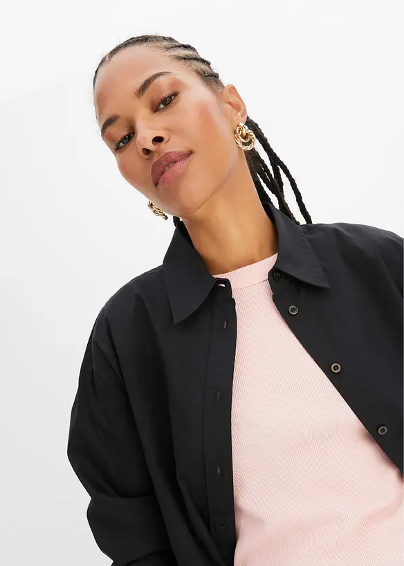 Oversized overhemdblouse met knoopsluiting van katoen, bonprix
