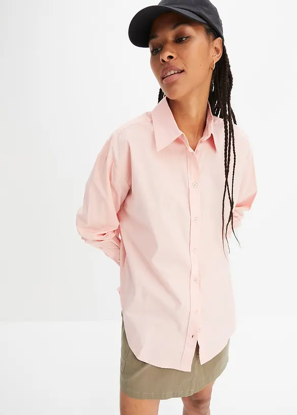 Oversized overhemdblouse met knoopsluiting van katoen, bonprix
