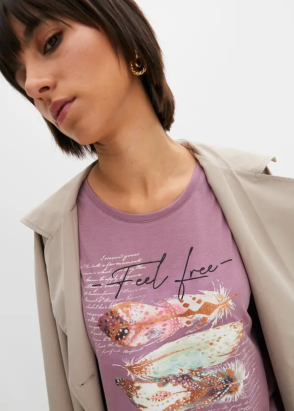 T-shirt met verenprint, bonprix