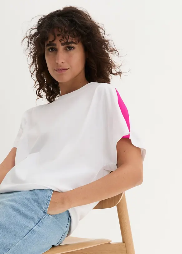 T-shirt met neonstrepen van biologisch katoen, bonprix