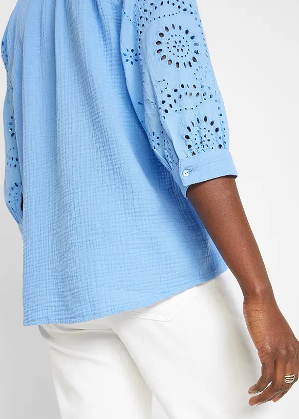 Mousseline tuniek met broderie anglaise, bonprix