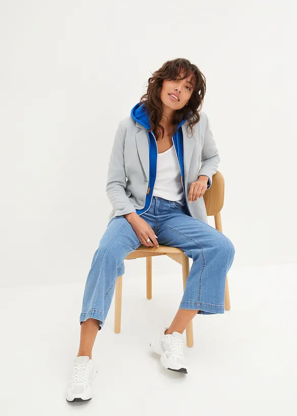 Wide leg mid waist jeans, cropped, bonprix