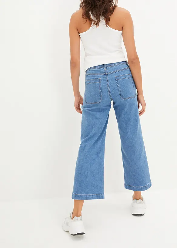 Wide leg mid waist jeans, cropped, bonprix