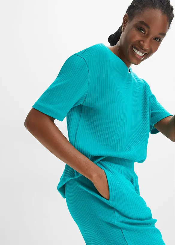 Geribde pyjama met culotte (2-dlg. set), bonprix
