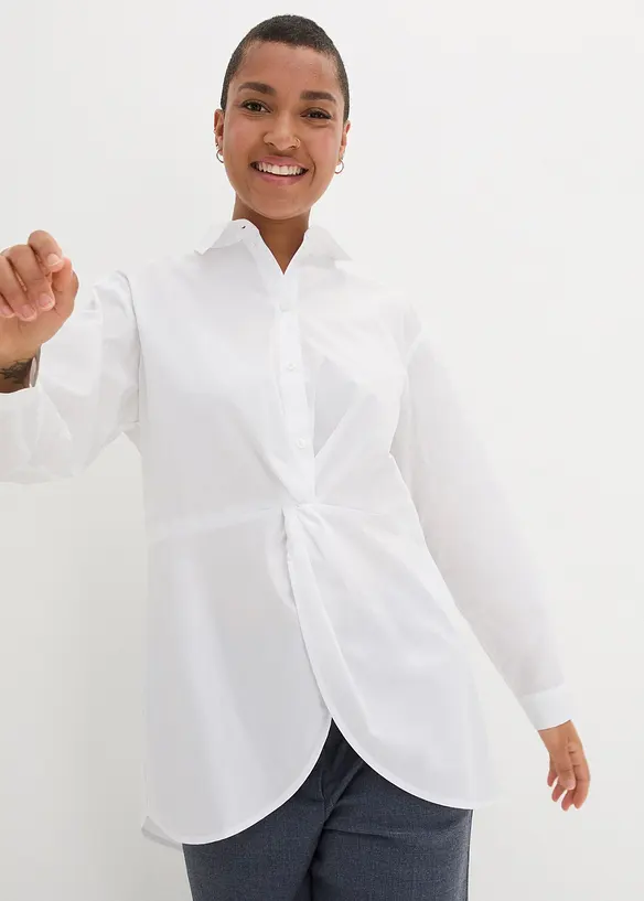 High-low blouse van popeline, lange mouw, bonprix