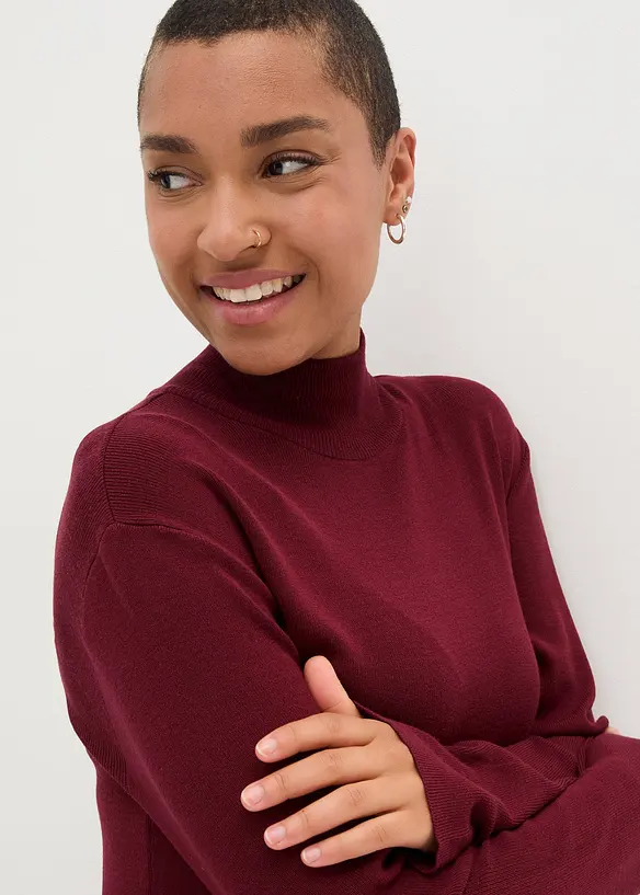 Gebreide maxi jurk met opstaande kraag, lange mouw, bonprix