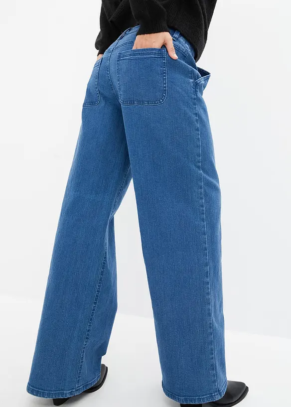 Wide leg jeans met mid waist, bonprix