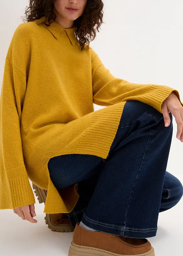 Oversized trui met col en zijsplitten, bonprix