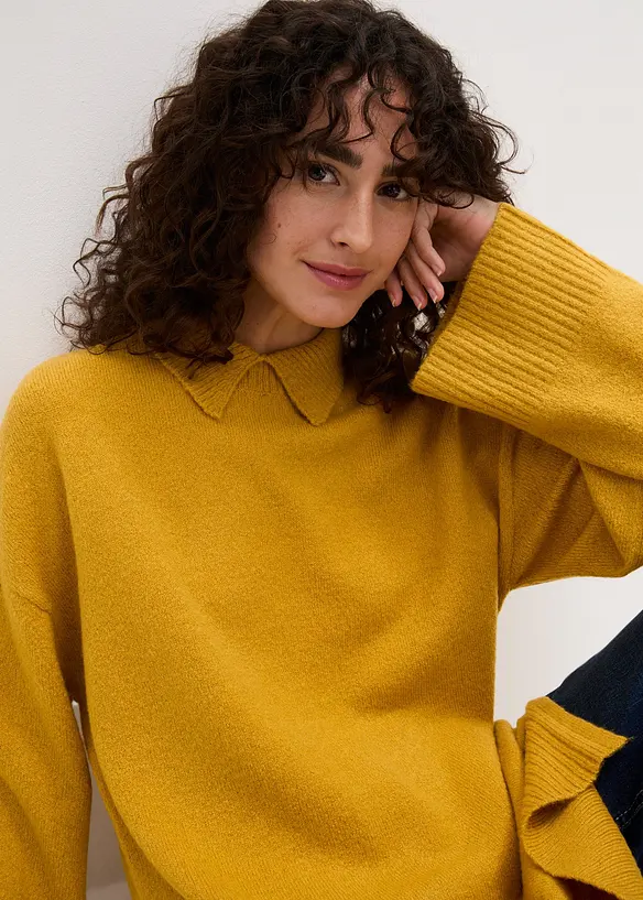 Oversized trui met col en zijsplitten, bonprix