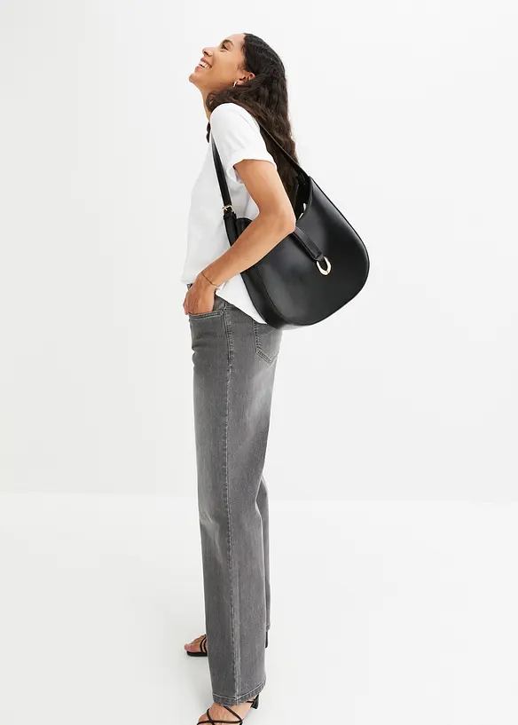 Wide leg jeans mid waist, stretch, bonprix