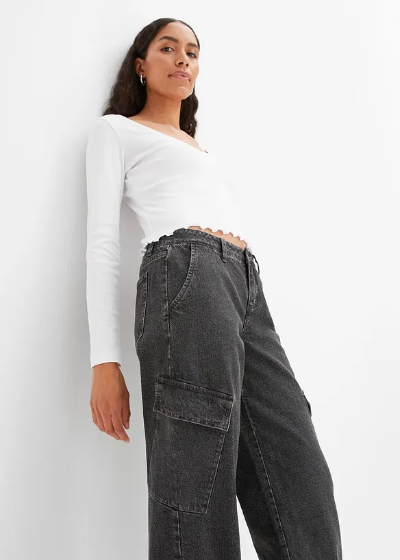 Cargo jeans met mid waist, bonprix