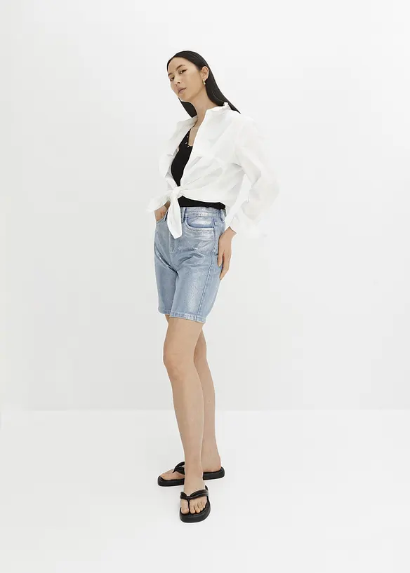 Jeans bermuda met glanzende coating, RAINBOW