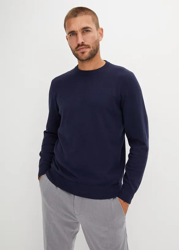 Fijn gebreide trui met ronde hals en katoen, regular fit, bonprix
