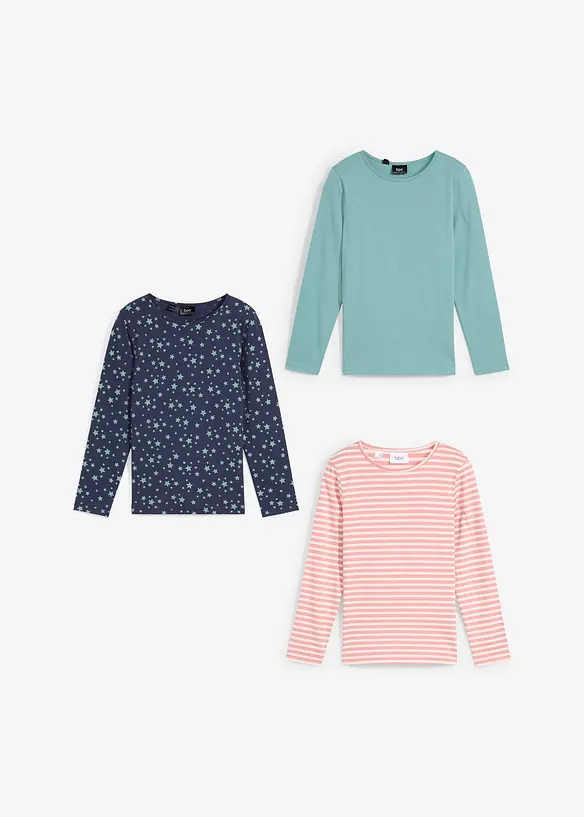 Meisjes longsleeve van biologisch katoen (set van 3), bonprix
