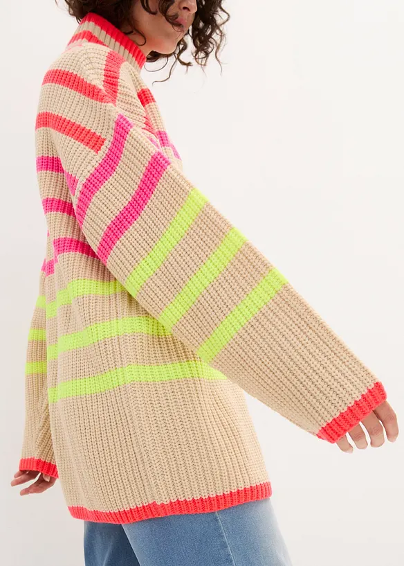 Oversized trui met neon strepen, bonprix