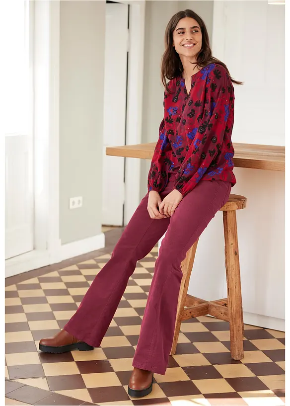 Flared stretch corduroy broek met high-waist comfortband, bonprix