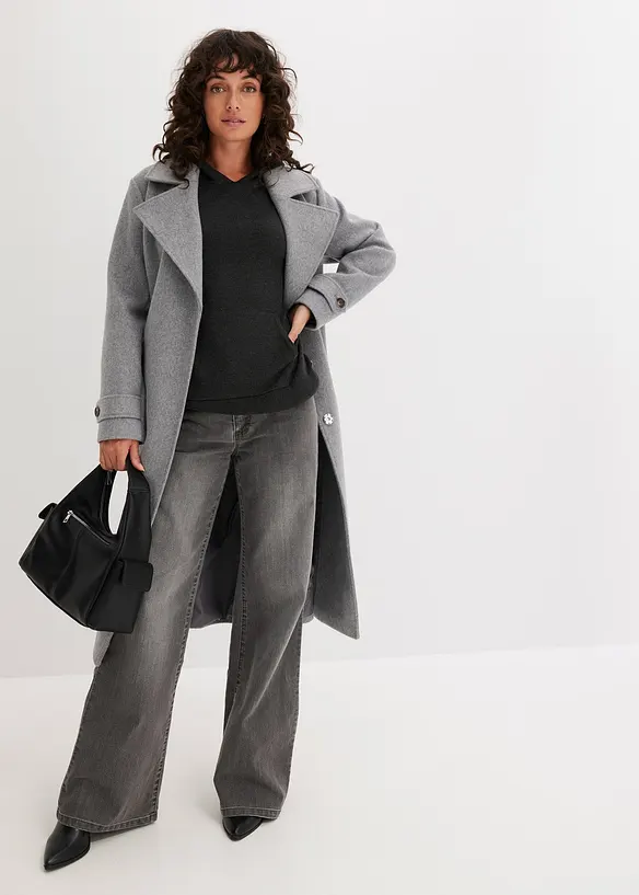 Gebreide hoodie met kangoeroezak van viscosemix, bonprix