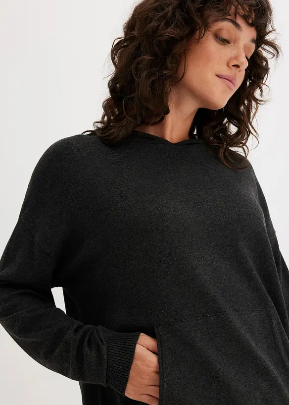 Gebreide hoodie met kangoeroezak van viscosemix, bonprix