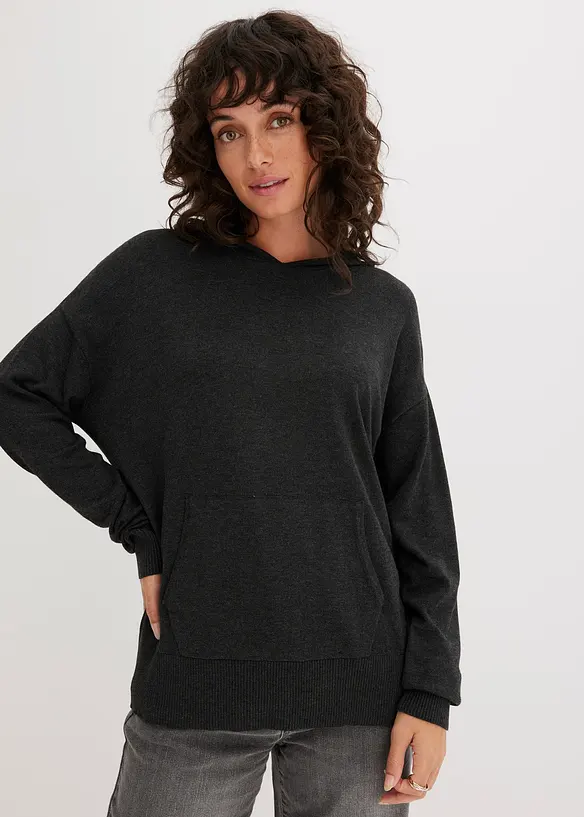 Gebreide hoodie met kangoeroezak van viscosemix, bonprix