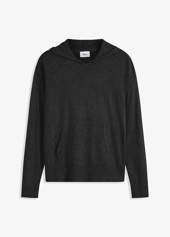 Gebreide hoodie met kangoeroezak van viscosemix, bonprix