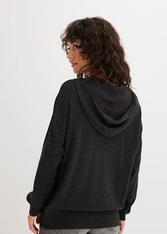 Gebreide hoodie met kangoeroezak van viscosemix, bonprix