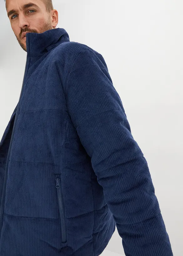 Gewatteerde jas van corduroy met afneembare capuchon, bonprix