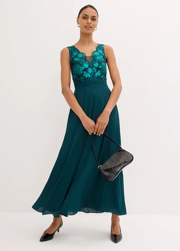 Maxi jurk met pailletten en borduursel, bonprix