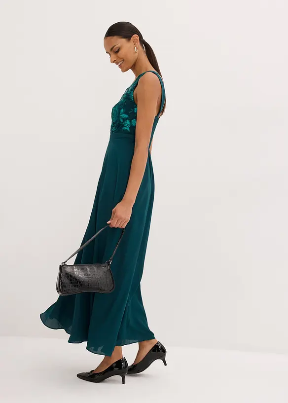 Maxi jurk met pailletten en borduursel, bonprix