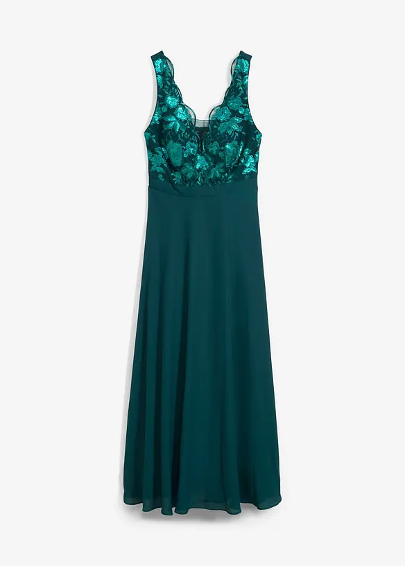 Maxi jurk met pailletten en borduursel, bonprix