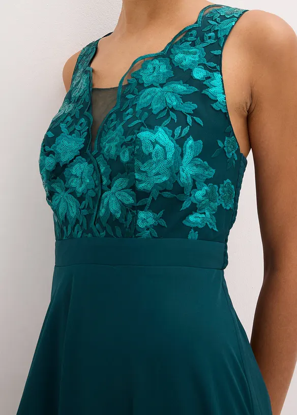 Maxi jurk met pailletten en borduursel, bonprix