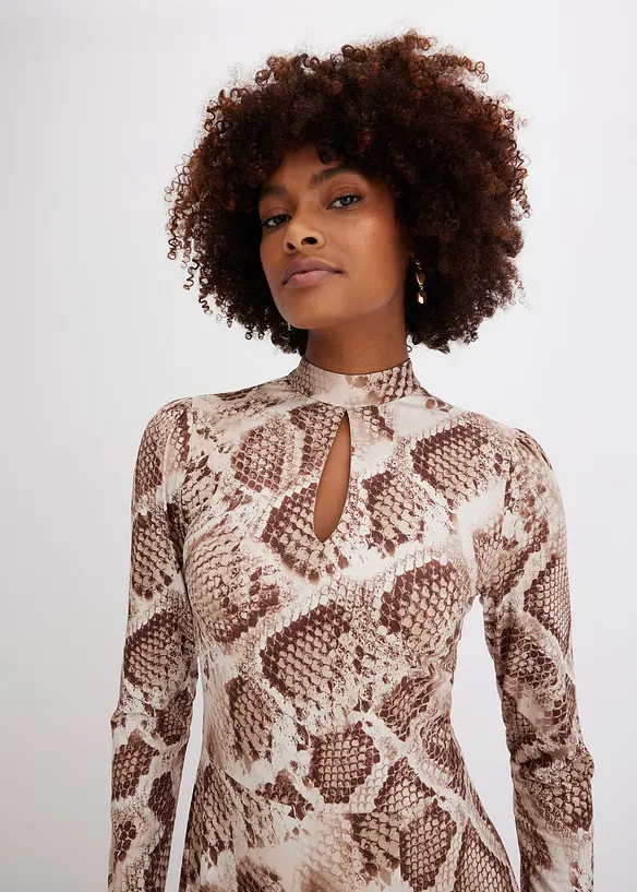 Jersey jurk met opstaande kraag en keyhole, bonprix