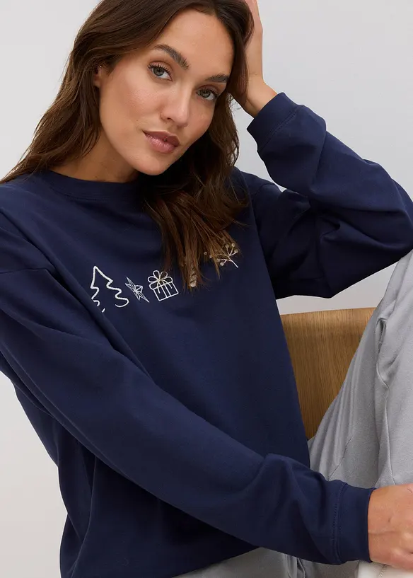 Kerst longsleeve met borduursel, oversized, bonprix
