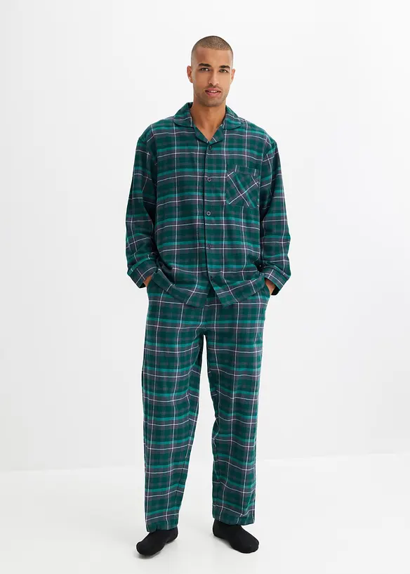 Flanellen pyjama met knoopsluiting en lange mouwen, bonprix
