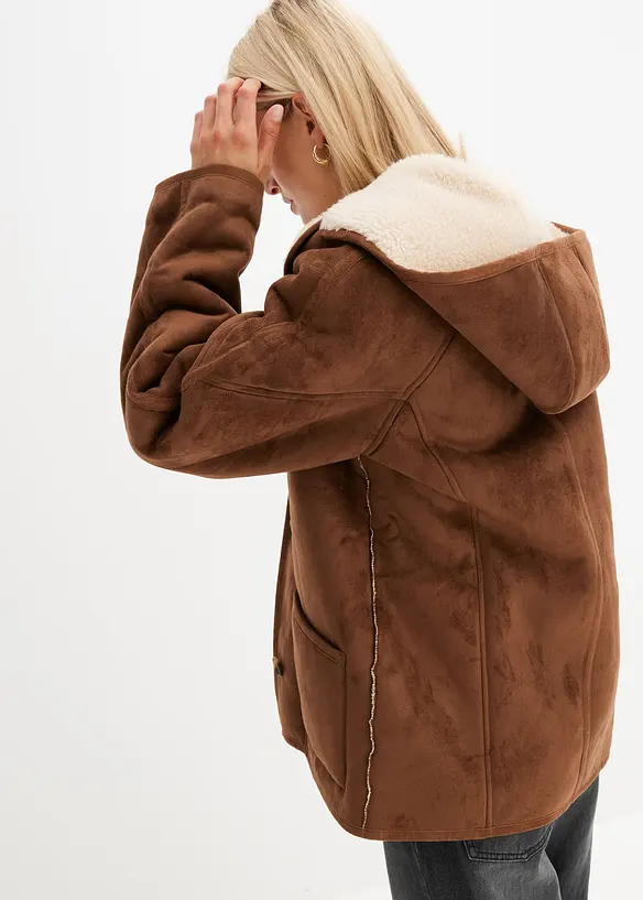 Shearling jas met capuchon, bonprix