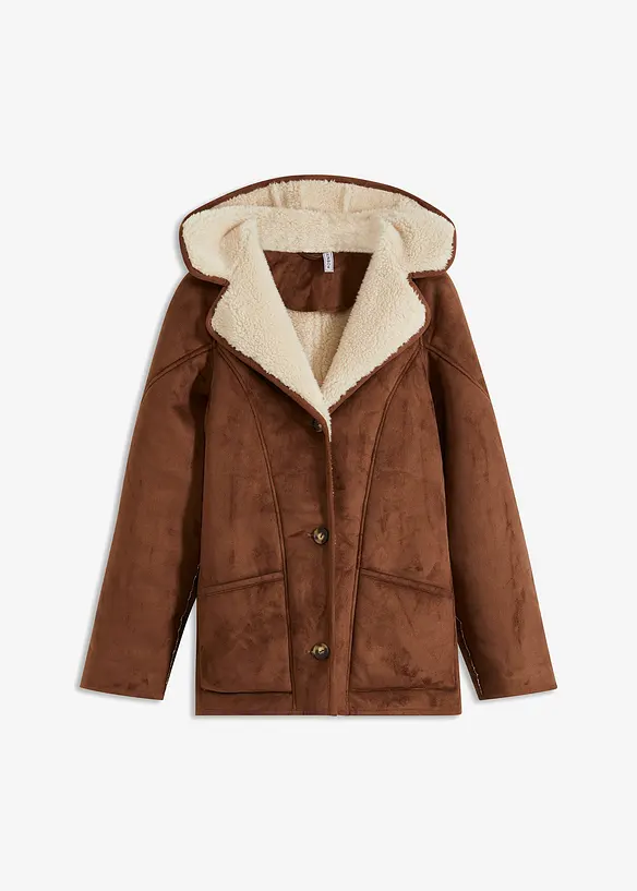 Shearling jas met capuchon, bonprix