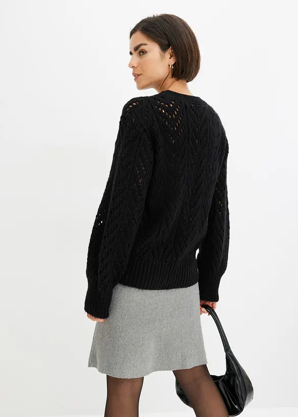 Fluffy trui met opengewerkt patroon, bonprix